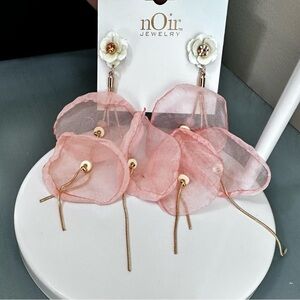 Noir Gold Tone Fabric Petals Drop Earrings